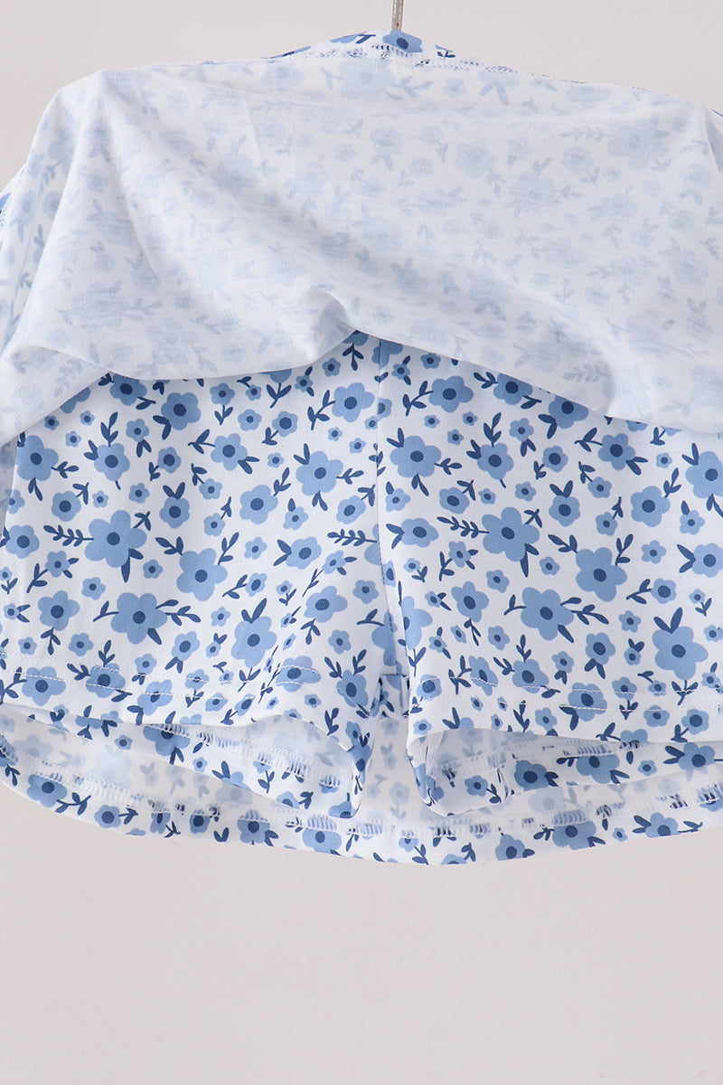 Blue Floral Print Skorts Set