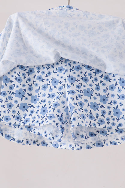 Blue Floral Print Skorts Set