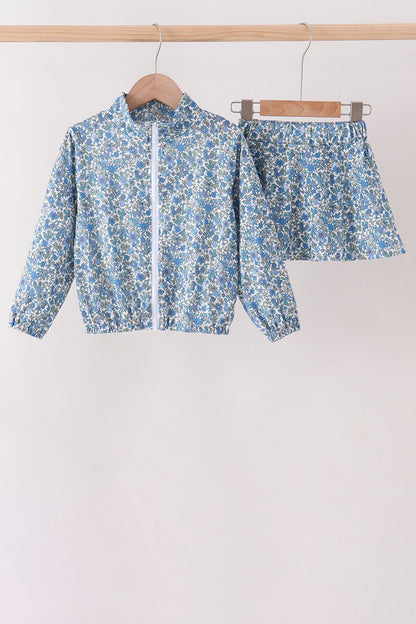 Teal Floral Print Mom & Me Skorts Set