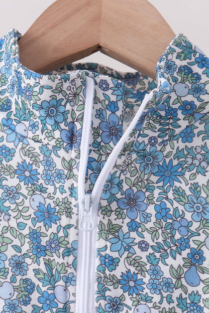 Teal Floral Print Mom & Me Skorts Set
