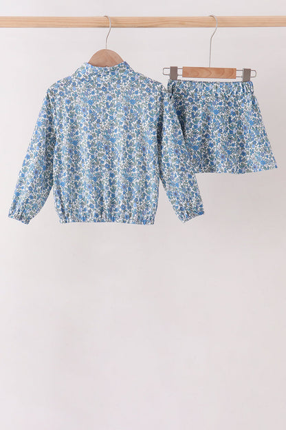 Teal Floral Print Mom & Me Skorts Set