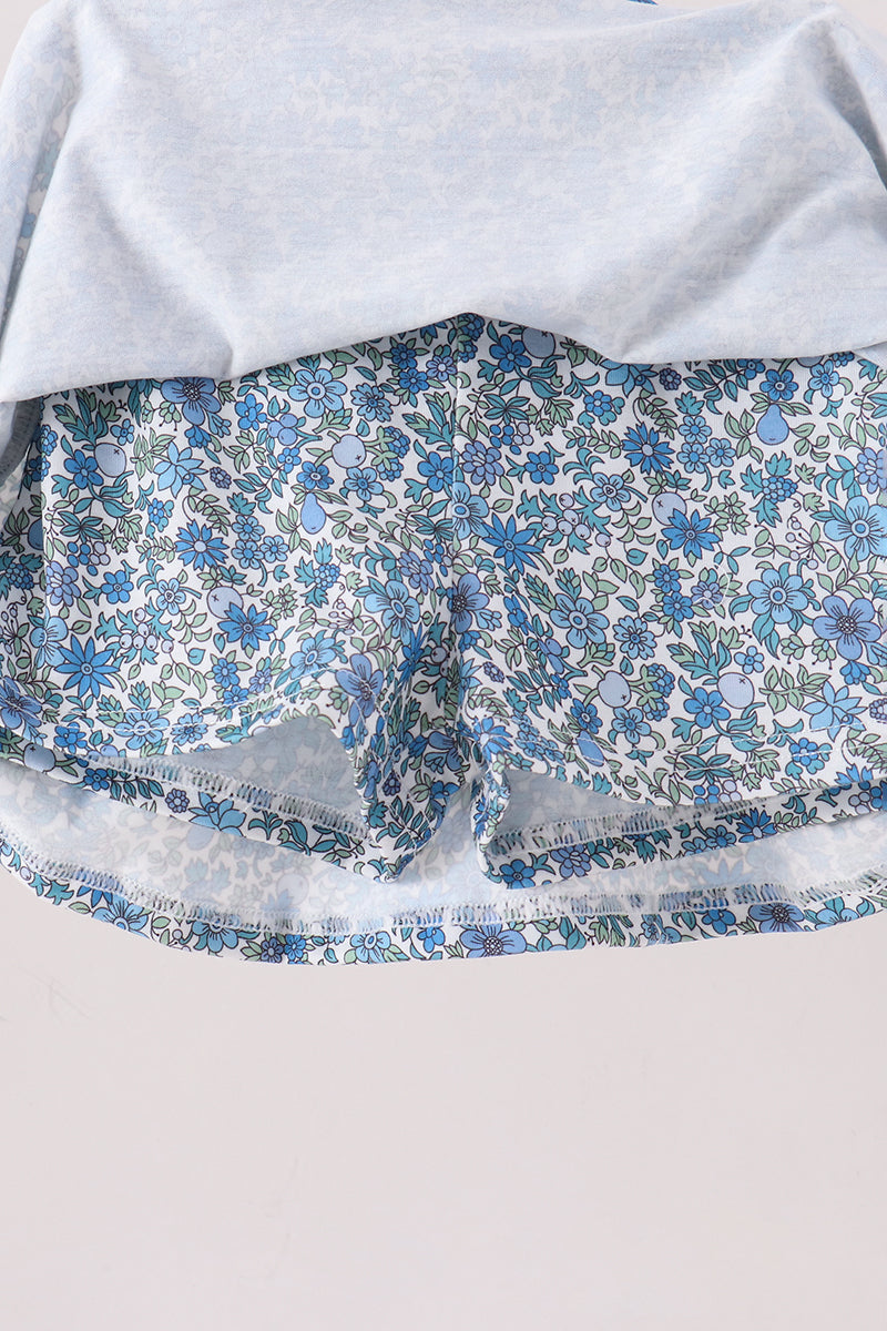 Teal Floral Print Mom & Me Skorts Set