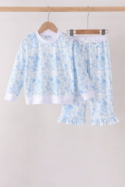 Blue Floral Print Mom & Me Pants Set