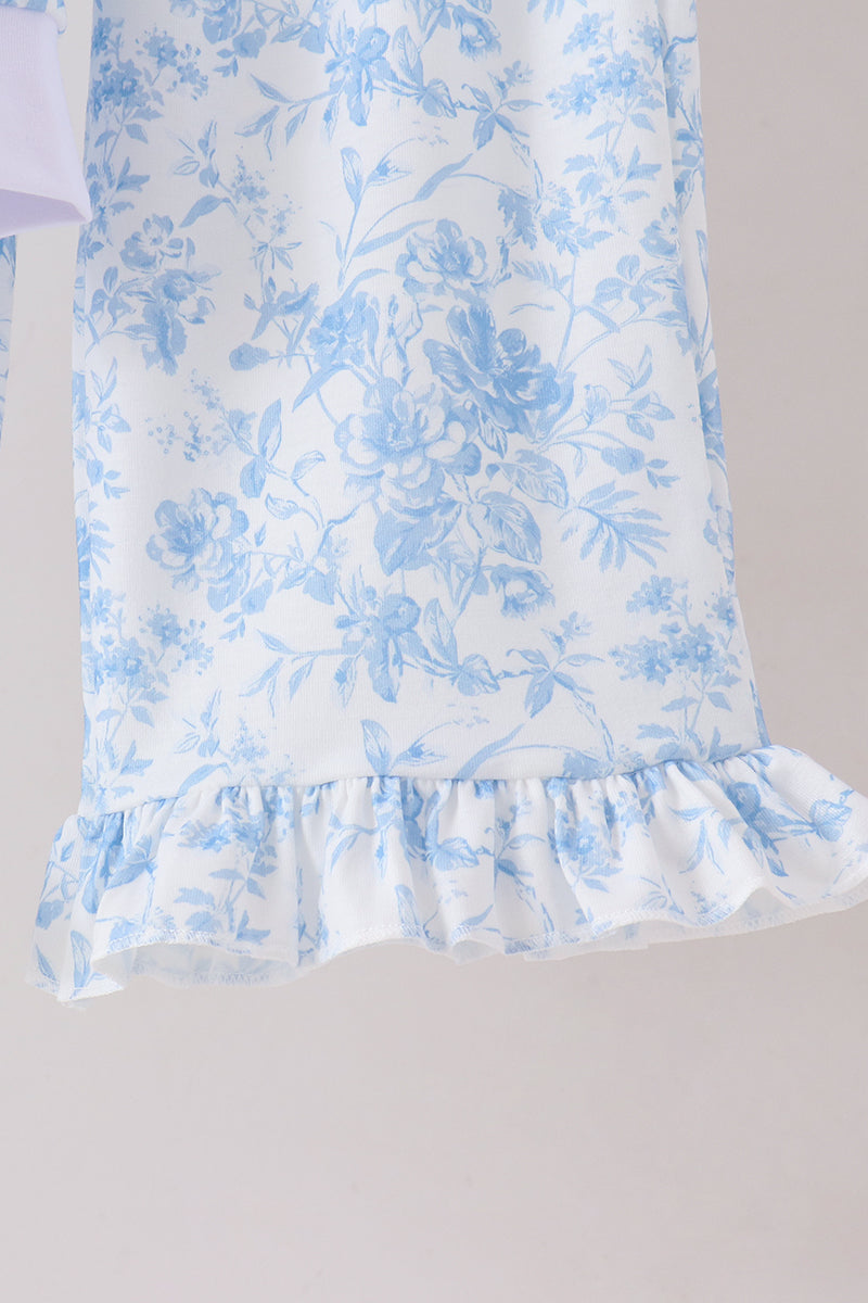 Blue Floral Print Mom & Me Pants Set
