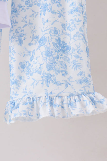 Blue Floral Print Mom & Me Pants Set