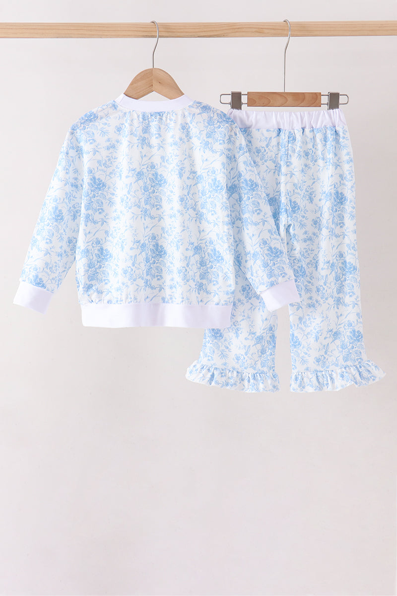Blue Floral Print Mom & Me Pants Set