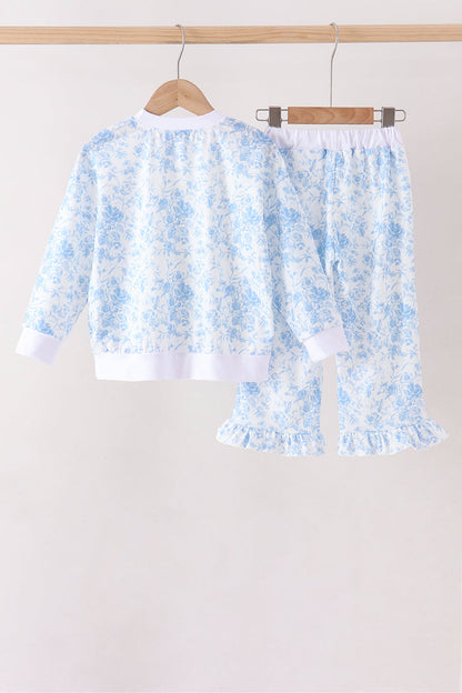 Blue Floral Print Mom & Me Pants Set
