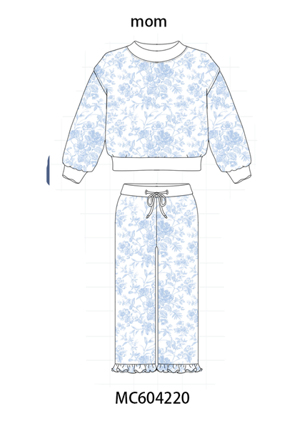 Blue Floral Print Mom & Me Pants Set