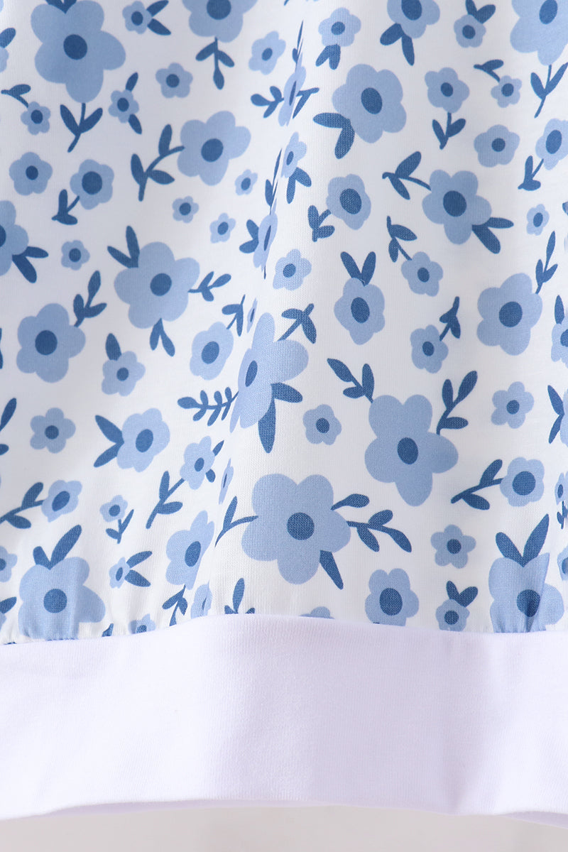 Blue Ditsy Floral Print Pants Set