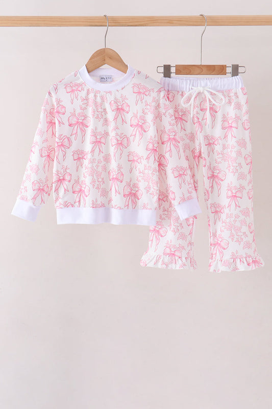 Pink Bow Floral Print Mom & Me Pants Set