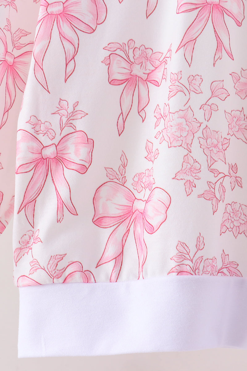 Pink Bow Floral Print Mom & Me Pants Set