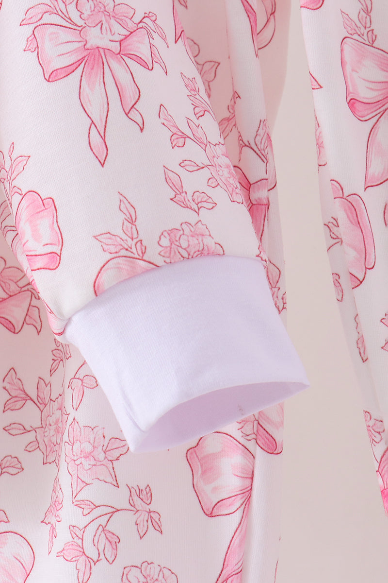 Pink Bow Floral Print Mom & Me Pants Set