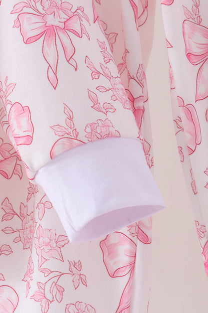 Pink Bow Floral Print Mom & Me Pants Set