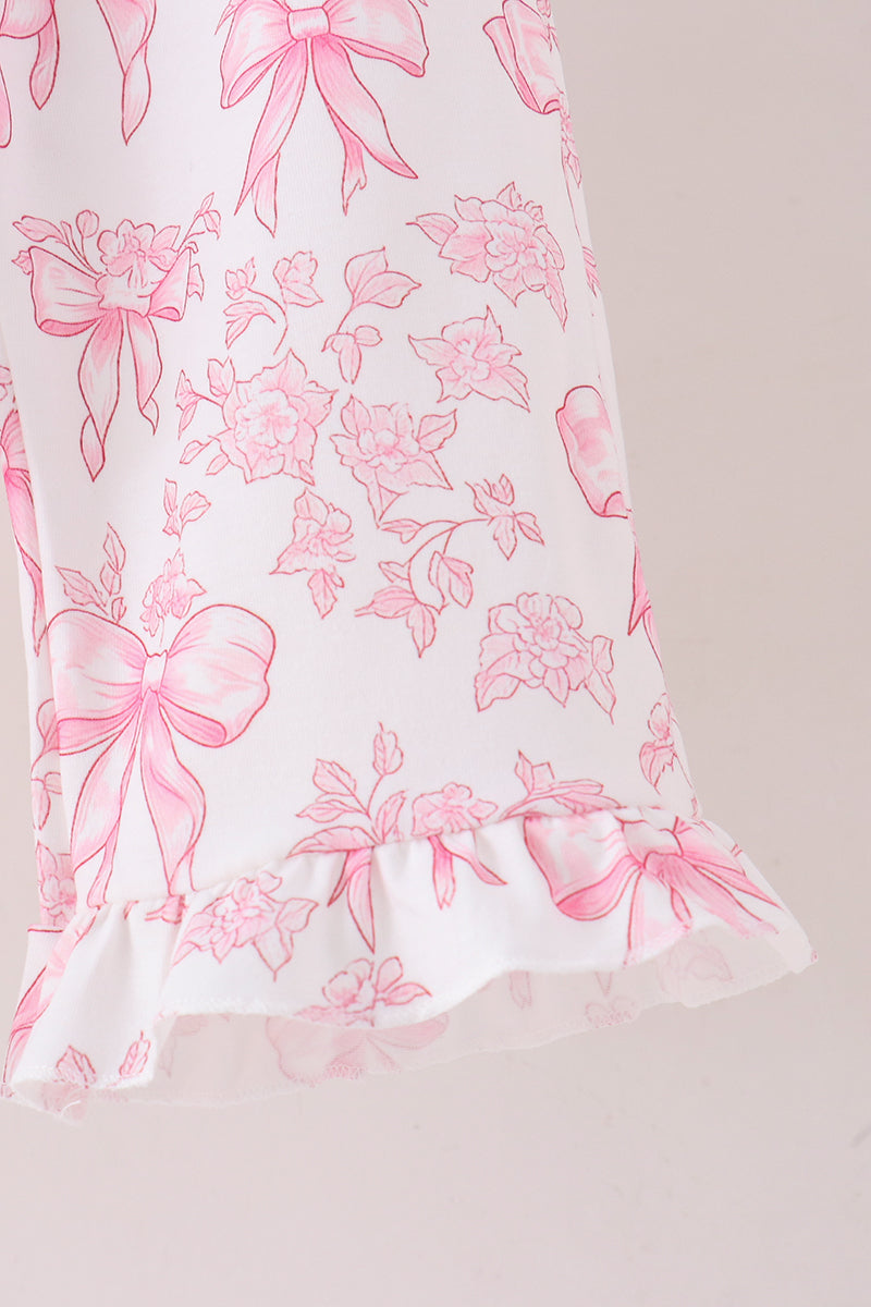 Pink Bow Floral Print Mom & Me Pants Set