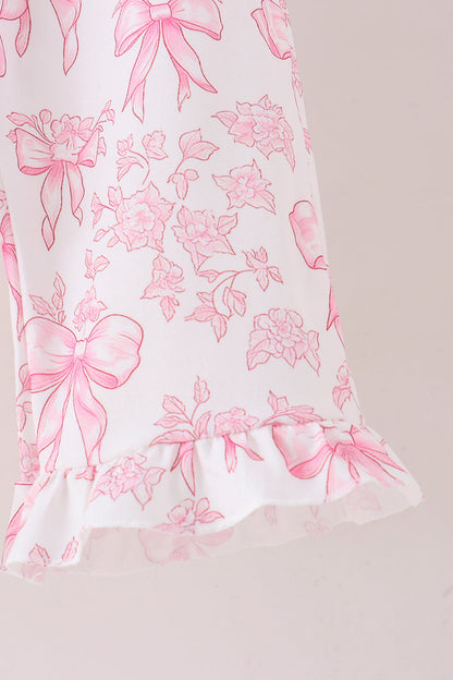 Pink Bow Floral Print Mom & Me Pants Set