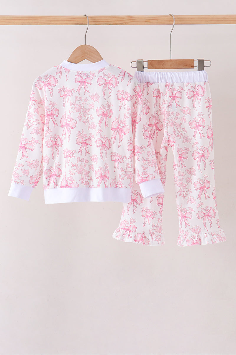 Pink Bow Floral Print Mom & Me Pants Set