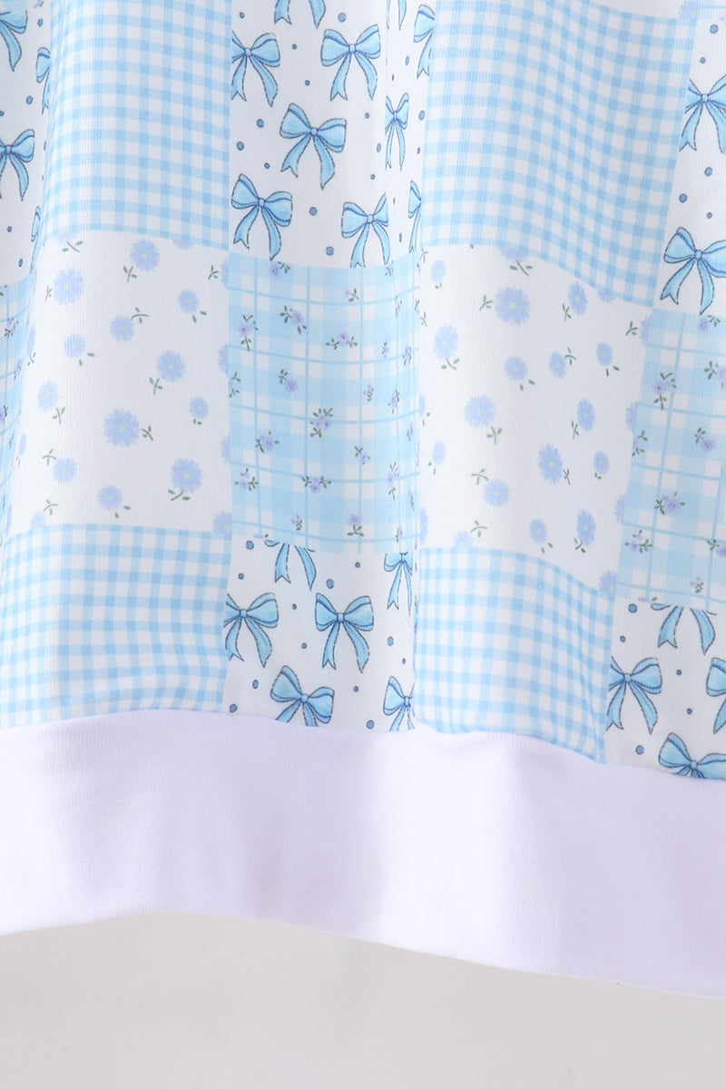 Blue Floral Bow Checkered Mom & Me Pants Set