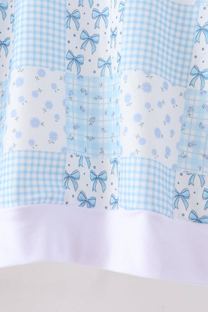 Blue Floral Bow Checkered Mom & Me Pants Set