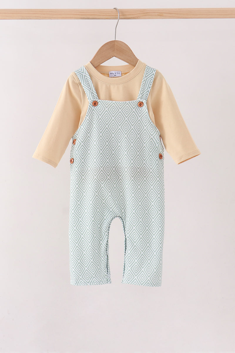 Khaki Geo Diamond 2pc Romper Set