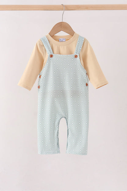 Khaki Geo Diamond 2pc Romper Set