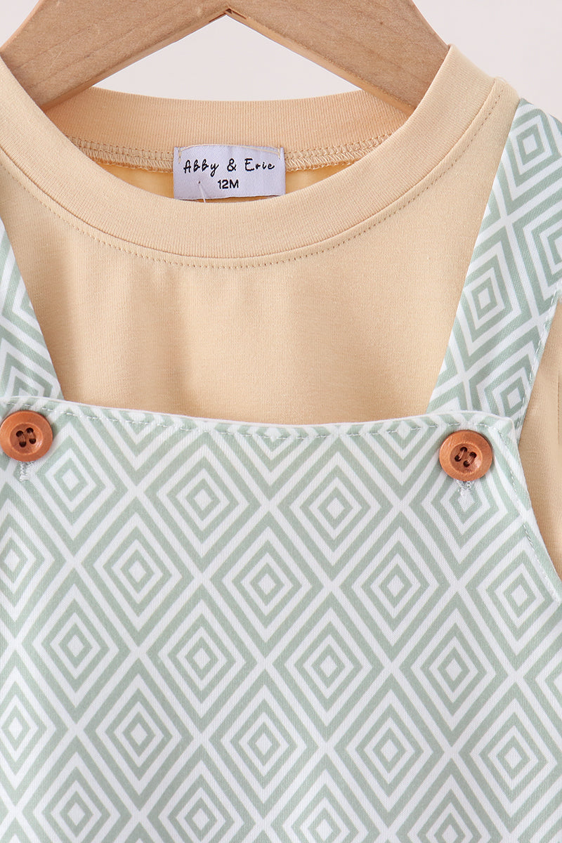 Khaki Geo Diamond 2pc Romper Set