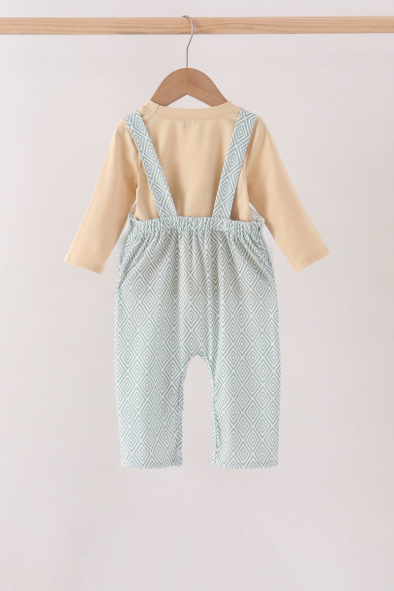 Khaki Geo Diamond 2pc Romper Set
