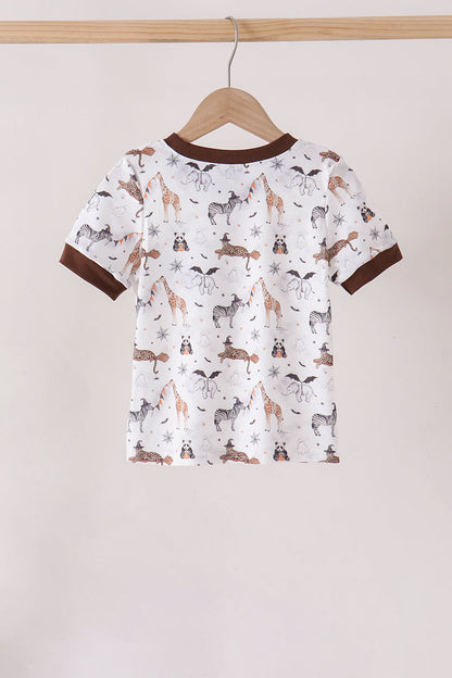 Brown Zoo Animal Pocket Top