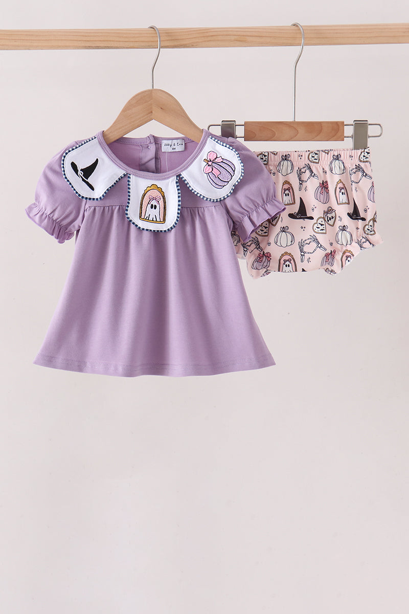 Purple Spooky Embroidery Bloomer Set