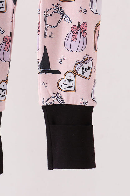 Pink Spooky Embroidery Bamboo Ruffle Romper