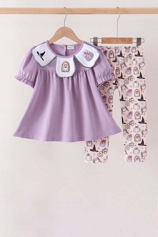 Purple Spooky Embroidery Pants Set