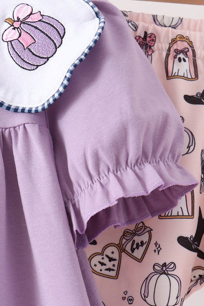 Purple Spooky Embroidery Pants Set