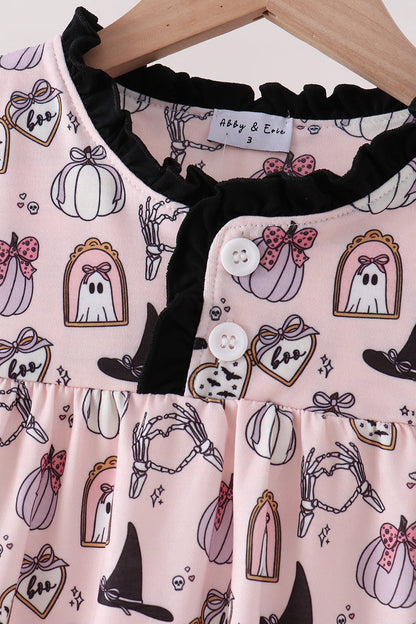 Pink Spooky Print Ruffle Dress