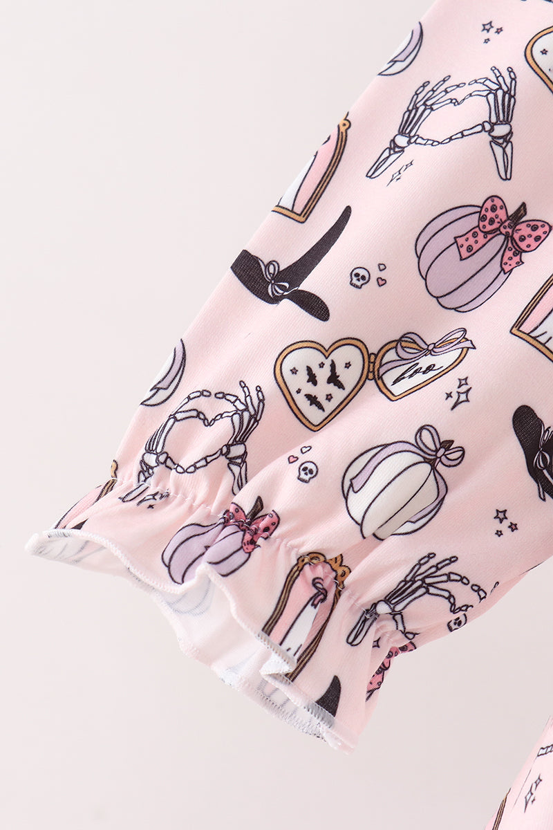 Pink Spooky Print Ruffle Dress