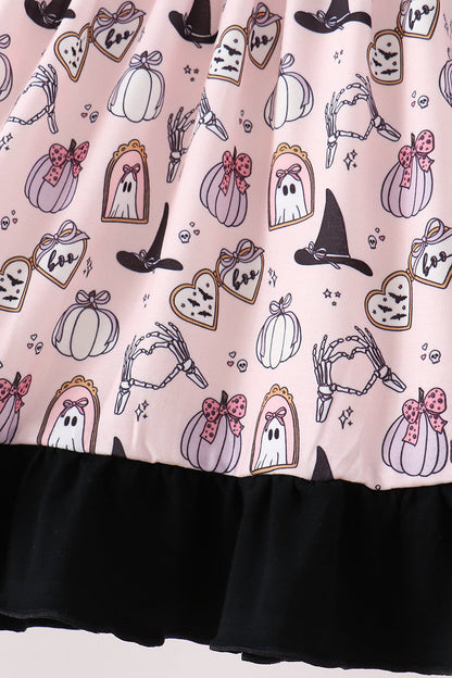 Pink Spooky Print Ruffle Dress