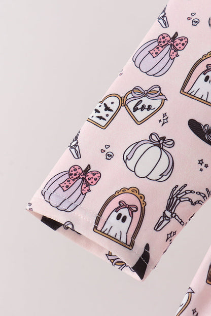 Pink Spooky Print Ruffle Dress