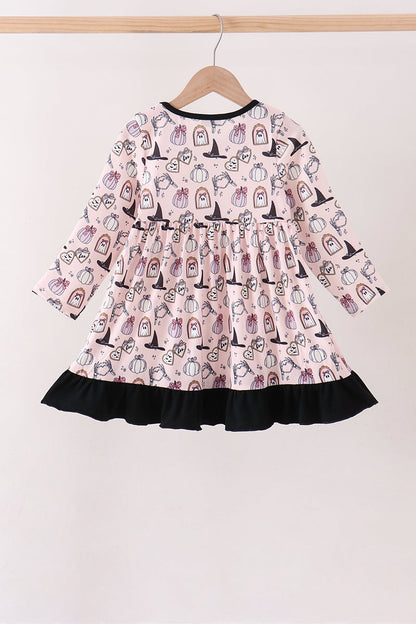Pink Spooky Print Ruffle Dress