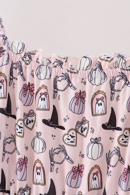Pink Spooky Print Ruffle Tiered Mom Dress