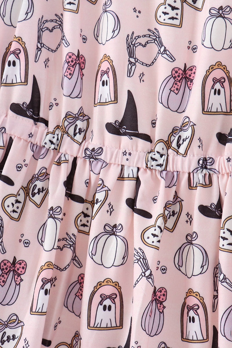 Pink Spooky Print Ruffle Tiered Mom Dress