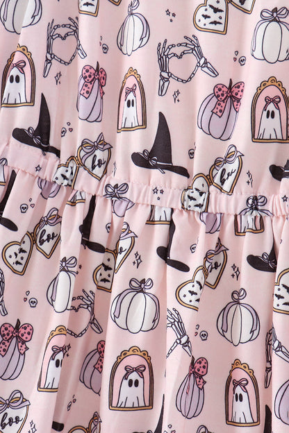 Pink Spooky Print Ruffle Tiered Mom Dress