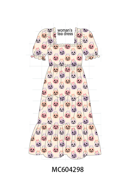 Jack-O-Lantern Print Tiered Mom Dress