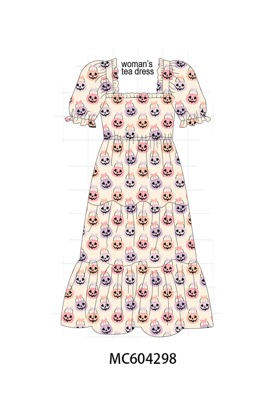 Jack-O-Lantern Print Tiered Mom Dress