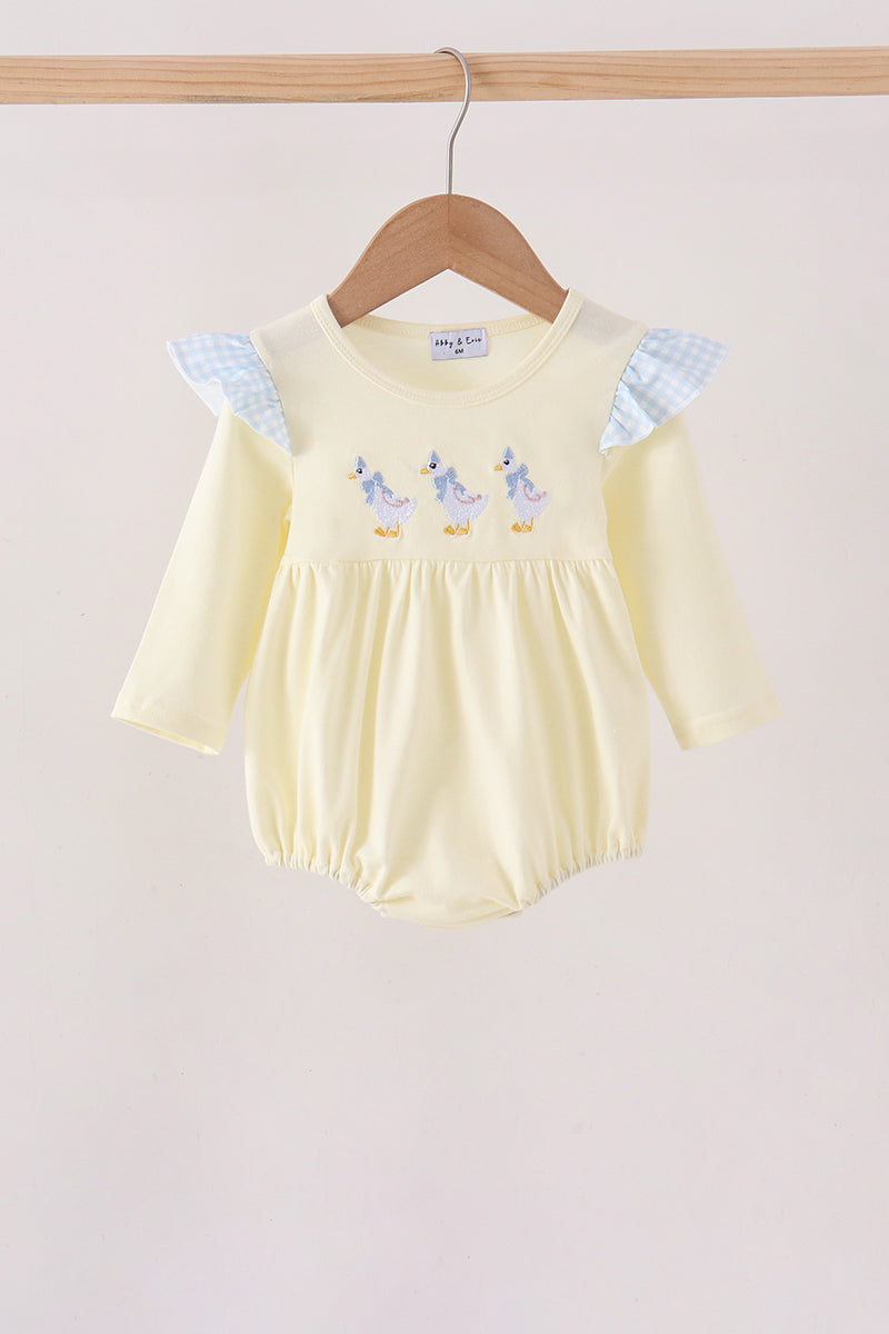 Beige Goose Embroidery Ruffle Bubble