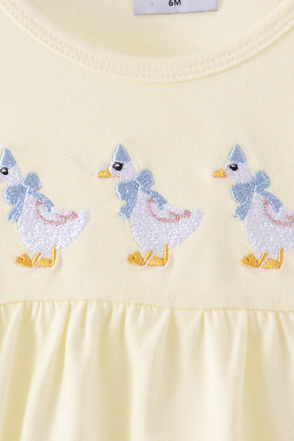 Beige Goose Embroidery Ruffle Bubble