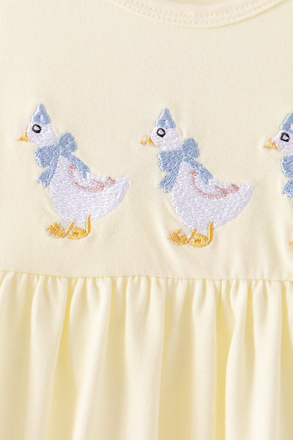Beige Goose Embroidery Ruffle Pants Set