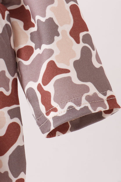 Khaki Camouflage Cross Deer Embroidery Ruffle Bubble