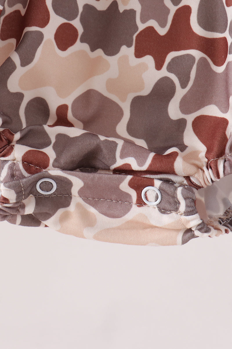 Khaki Camouflage Cross Deer Embroidery Ruffle Bubble