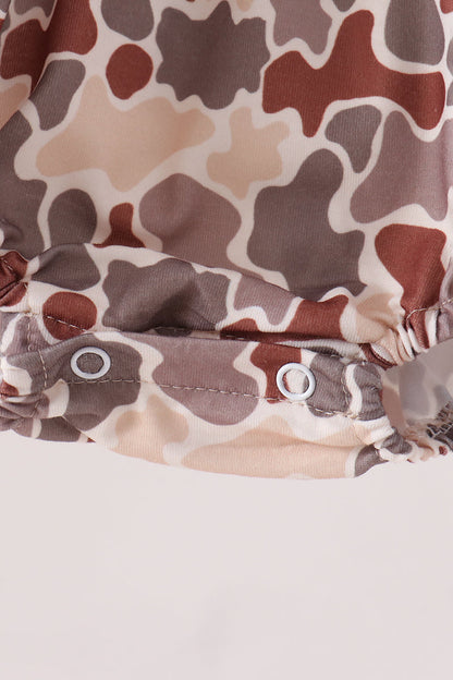 Khaki Camouflage Cross Deer Embroidery Ruffle Bubble