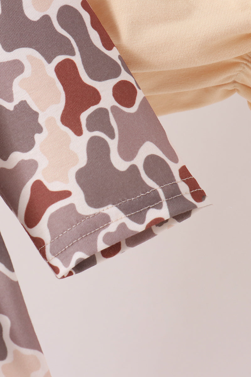 Khaki Camouflage Cross Deer Embroidery Ruffle Bloomer Set