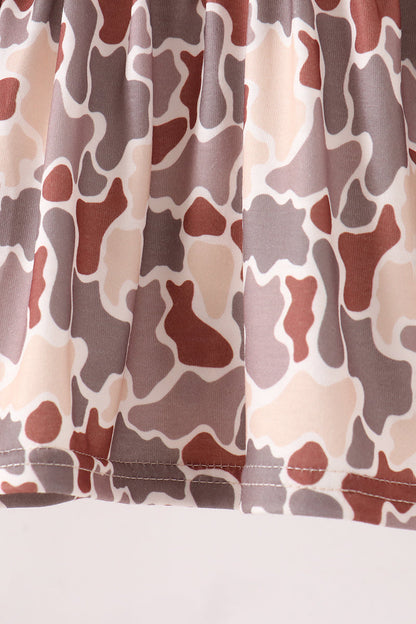 Khaki Camouflage Cross Deer Embroidery Ruffle Bloomer Set