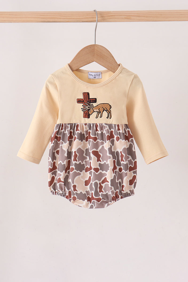 Khaki Camouflage Cross Deer Embroidery Bubble